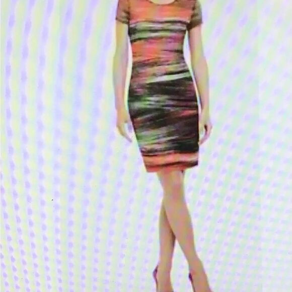 BCBGMaxAzria “Donna” ASOTV Mackenzie Morrison Rainbow Stripe Mesh Top Dress L - Picture 2 of 12